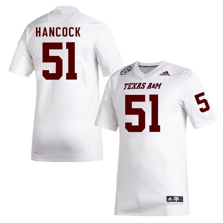 Men #51 Levi Hancock Texas A&M Aggies College Football Jerseys Stitched Sale-White - Click Image to Close